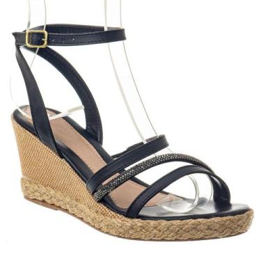 Imagem de Sandalia Anabela Plataforma Amarração Amarrar na Perna - Cassi, Preto,