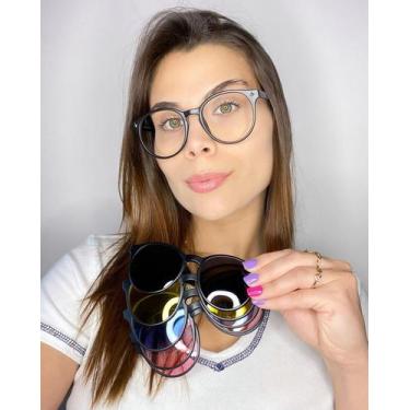 Imagem de Armação Óculos Clipon Grau Feminino Redondo Kim 5 em 1 - Palas Eyewear