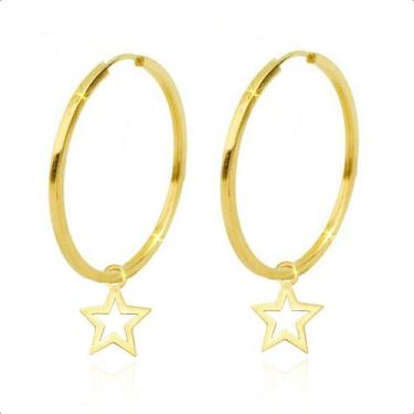 Imagem de Brincos Argola De Ouro 18k Com Estrela - Paulistana Joias