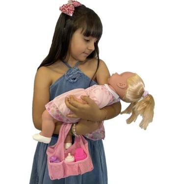 Imagem de Kit Boneca Bebe Angelina 45cm 62 Frases + Bolsa Maternidade - Milk Bri