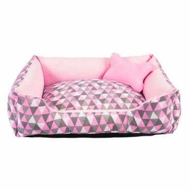 Imagem de Cama para Cachorro Médio 60X50 Com Zíper Estampa Geométrico Rosa - Lh 