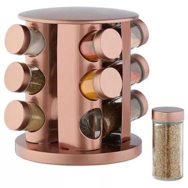 Imagem de Porta Tempero E Condimento Inox Giratório 12 Potes - Tesla Store, GOLD