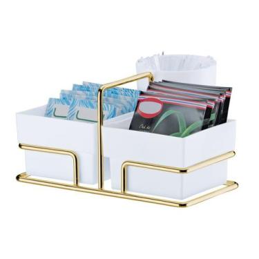 Imagem de Suporte Porta Sachês Mexedor Para Café Chá Branco Dourado - 1156DD Fut