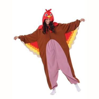 Imagem de Supodon Macacão de peru para adultos, fantasia de Ação de Graças, cosplay, animal, roupa de dormir, unissex, macacão para homens e mulheres, Marrom, P