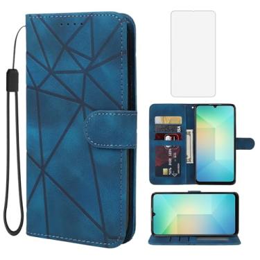 Imagem de Wanyuexes Capa para Galaxy A06, capa carteira para Samsung A06 SM-A065F com protetor de tela de vidro temperado, couro com toque de pele, suporte para cartão de crédito, suporte para Samsung Galaxy