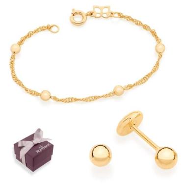 Imagem de Pulseira Para Bêbe Rommanel + Brincos Banhados A Ouro 18k Antialergico