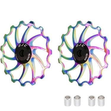 Imagem de DJC Roda de rolamento de cerâmica para bicicleta, 2 peças, rolo guia 11T 12T 13T 14T 15T 16T MTB Road Bike Derailleur traseiro para Shimano para Sram Pulley oilslick (oilslick, 2 peças 15T)