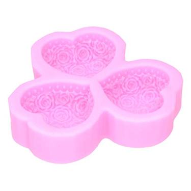 Imagem de Moldes de sabão, silicone 3 cavidades molde de barra de sabão antiaderente, para bolos de aromaterapia gesso decoração de bolo sabonete feito à mão(cor de rosa)