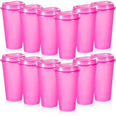 Imagem de FillTouch 12 peças de xícaras de café reutilizáveis com tampas 473 ml copos quentes de viagem para micro-ondas canecas de café para bebidas quentes e frias (vermelho rosa brilhante)