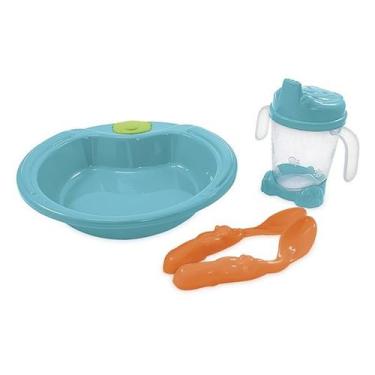 Imagem de Kit Alimentação Bebê (Prato, Copo e Colheres) Azul Turquesa Adoleta - 