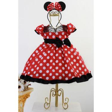Imagem de Vestido Minnie Vermelho Festa Infantil Luxo E Tiara - pingo de gente, 