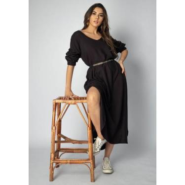 Imagem de Vestido Midi Viscose Manga Longa Preto - Amazonia Vital