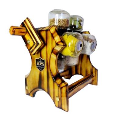 Imagem de Porta Temperos Giratório em Madeira com Manivela 8 Potes - Boss Arte e