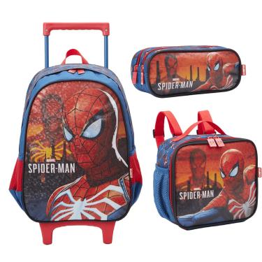 Imagem de Kit Mochila Rodinha Homem Aranha R1 Lancheira Estojo Escolar 13350