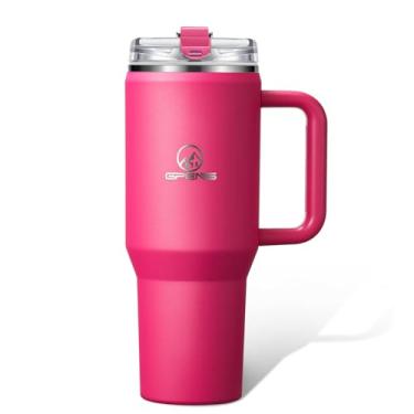 Imagem de Gpeng Copo de 30/40/1,417 g com alça, garrafas de água com tampa de palha, suporte de copo isolado de aço inoxidável para viagem, mantenha bebidas frias ou quentes por horas (BarbiePink, 850 g)