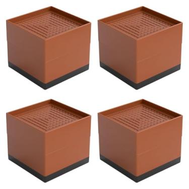 Imagem de ＫＬＫＣＭＳ 4x cama risers móveis elevadores protetor de piso fácil instalação suporta pés acessórios para estante cadeira cama sofá quadro, Marrom 7.8x7.8x7.5cm