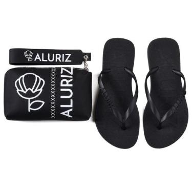 Imagem de Chinelo Feminino com Bolsa Necessaire Aluriz, Preto, 33/34