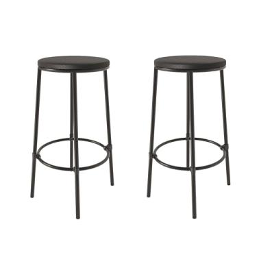 Imagem de 2 Banqueta Redonda em Aço Preto Sem Encosto Estofada- para Bares e Áreas Gourmet