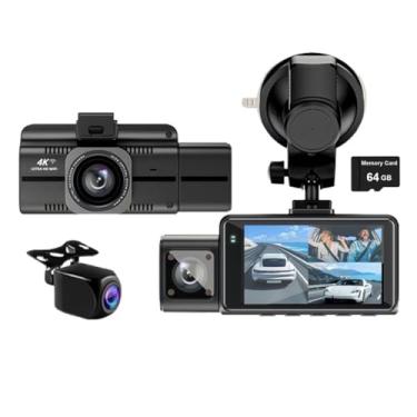 Imagem de XRC TECH Câmera de painel de 3 canais para carros, DVR de carro de três vias frontal interna traseira, 4K + 1080P + 1080P, WDR, GPS WiFi integrado, visão noturna infravermelha, supercapacitor,