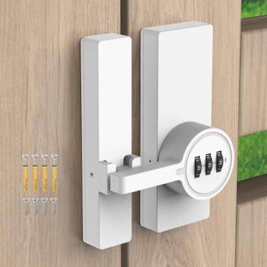 Imagem de Trava de porta de celeiro com senha de 180 graus, trava de porta deslizante com combinação de 3 dígitos, trava de armário com cola e parafusos para portão, galpão, quarto, armário (1, branco)