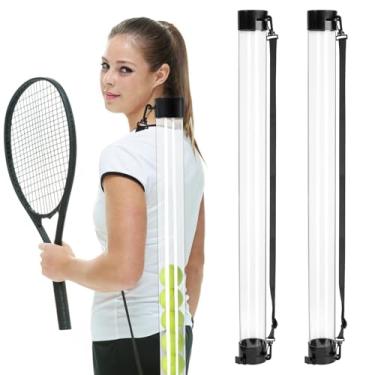 Imagem de Hiceeden Pacote com 2 tubos de coleta de bola de tênis com alça, pegador de tubo de bola de tênis, tubo coletor de bola de tênis para recuperação de bola, comporta 15 bolas, transparente