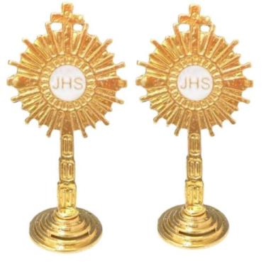 Imagem de Kit 2 Mini Ostensorio Santissimo JHS Eucaristia Para Casa M2 - JW SHOP