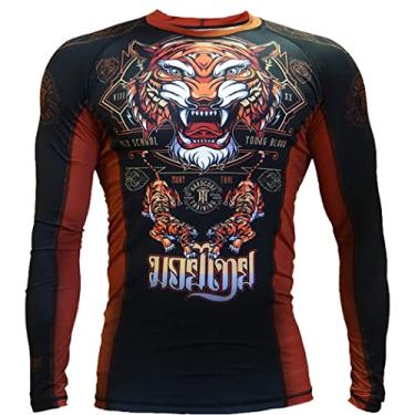 Imagem de Hardcore Training Jiu Jitsu masculino de compressão Rash Guard, MMA No-Gi, BJJ apertado, camada base combate, Marrom, 4G