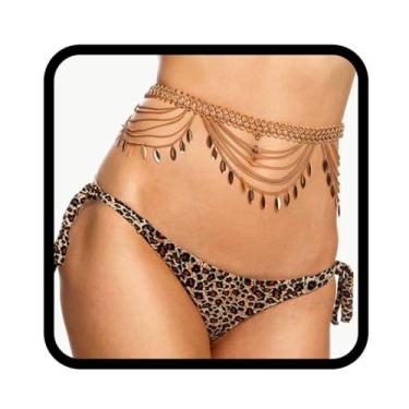 Imagem de Victray Correntes de cintura de lantejoulas, correntes de corpo de praia, bijuteria de cintura, acessório de corpo para mulheres e meninas (ouro)