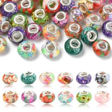 Imagem de KitBeads 60 peças, 12 estilos, contas europeias de frutas, 14 mm, contas de resina redondas Rondelle com orifício grande para canetas, pulseiras, fabricação de artesanato a granel
