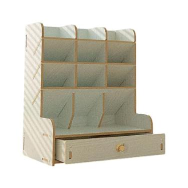 Imagem de WeiLaiKeQi Organizador de caneta de madeira, rack de armazenamento estacionário, materiais de artes de arte multi -grade, organizador de desktop de porta -lápis, Branco