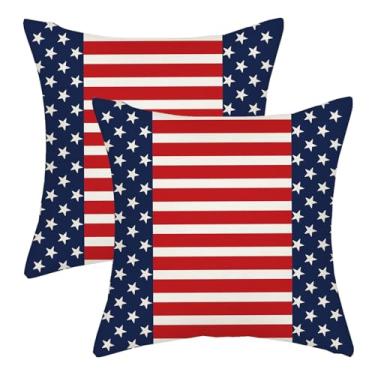 Imagem de Capas de almofada de 4 de julho 61 x 61 cm, listras vermelhas, azuis, brancas, patrióticas, decoração ao ar livre, almofadas para sofá, dia da independência, fronha decorativa para sofá-cama, conjunto