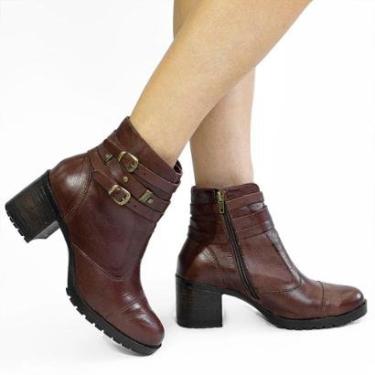 Imagem de Bota Coturno Couro Fivela Mônica Marrom Marrom 39-Feminino