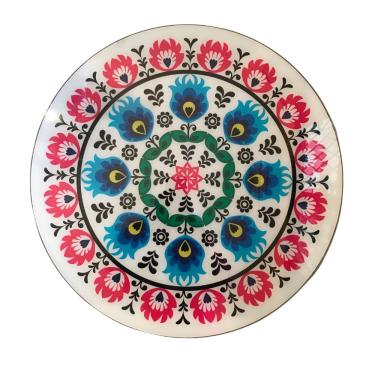 Imagem de Prato Giratório Centro de Mesa Gravura Vidro Madeira 60cm Frida Kahlo