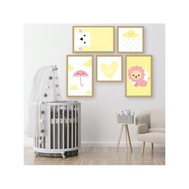 Imagem de Kit 5 Placas Quadros Decorativos Quarto Baby Infantil Menina 70x90 - N