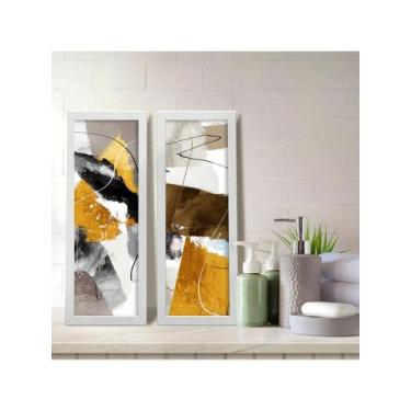 Imagem de Kit 2 Quadros Decorativos Banheiro Lavabo Floral Preto Branco e Dourad