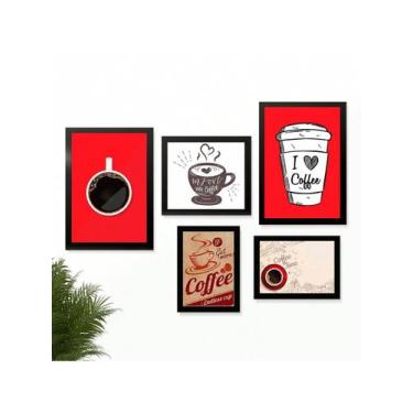 Imagem de Kit 5 Quadros Cantinho do Café Placas Decorativas Cozinha Coffee Time 