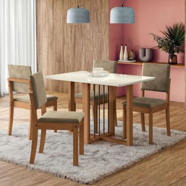 Imagem de Mesa de Jantar 4 Lugares Carmen com Vidro Canela/Off White/Bege - Kappesberg Jantar
