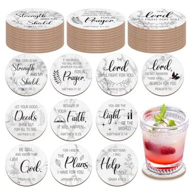 Imagem de Hushee 50 peças de porta-copos de igreja cristã, presentes com versículos da Bíblia, conjunto de porta-copos de cortiça cristã de 10 cm a granel para adultos, casa, interior, pastor, professor
