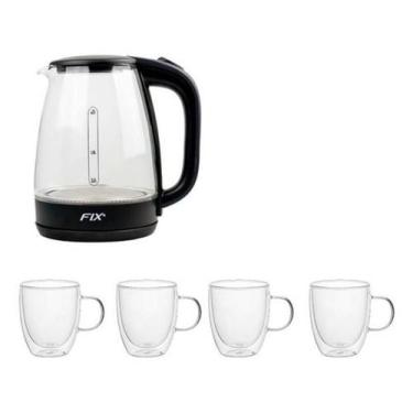 Imagem de Jarra Elétrica Vidro Transp. Led 1,8L + 4 Caneca Duplo 350ml - Kadê