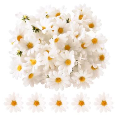 Imagem de 100 peças de tecido com cabeça de margarida artificial, 3,8 cm, flores falsas, gerbera, brancas, flores falsas, mini flores para decoração de casa