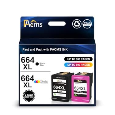 Imagem de FACMS Cartucho de tinta 664XL preto/tricolor de substituição para HP 664 664XL Combo Pack para DeskJet 1115 2135 2138 3635 3636 3638 4535 4536 4538 4675 4676 4678 tinta de impressora (1 preta, 1 cor )