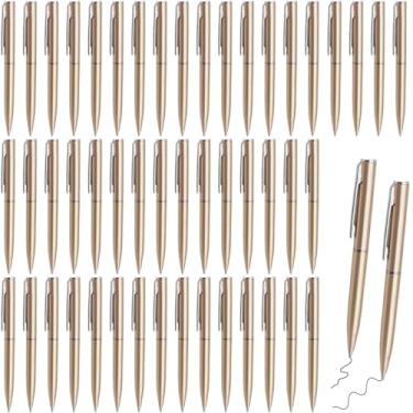 Imagem de LCPQMZGH 50 canetas esferográficas pequenas, mini canetas de 10 cm a granel, para cadernos de bolso e blocos de notas, tinta preta (champanhe)