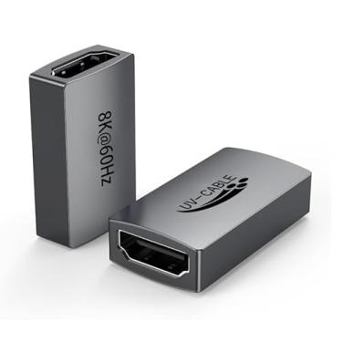 Imagem de Adaptador HDMI 8K para HDMI fêmea para fêmea, pacote com 2, acoplador de conector HDMI 2.1 de alta velocidade para monitor de TV Roku Fire Stick Chromecast Comptuer (2, cinza)