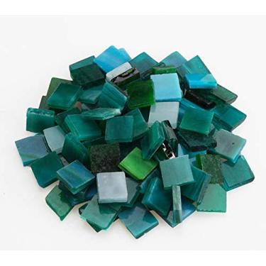 Imagem de Azulejos de mosaico, 270 peças/200 g, pacote de materiais de mosaico de vidro colorido para decoração de casa, artesanato, pratos, molduras, vasos de flores, azulejos quadrados de 1 x 1 cm (pavão)