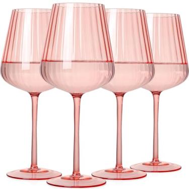 Imagem de TrophyToast Conjunto de taças de vinho rosa com nervuras de 118 a 590 ml, taças de vinho tinto sopradas à mão, sem chumbo, vintage, textura ondulada, presentes perfeitos para casamentos, aniversários