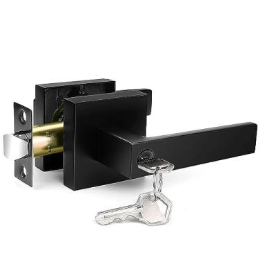 Imagem de YYTDZSW Puxadores de porta interiores, maçanetas internas, maçaneta preta com alavanca reversível, conjuntos de fechadura de porta com chave semelhante para quarto, 1 pacote de conjuntos de fechadura