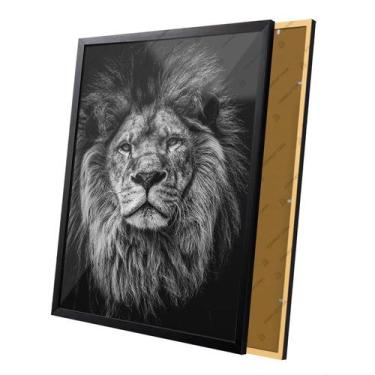 Imagem de Quadro Close Leão Majestoso Preto e Branco Moldura e Vidro - Complet C