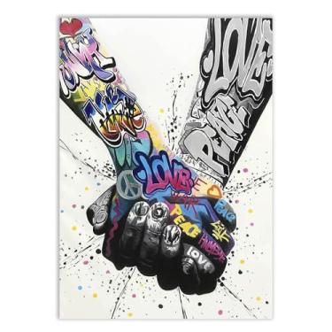 Imagem de Placa Decorativa Grafite Mãos Dadas Casal Amigos Decoração Quarto Sala