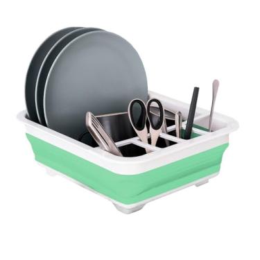 Imagem de Escorredor Dobravel De Louça Para Cozinha Retratil Pratos Copos Talheres (Verde)