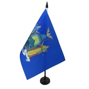 Imagem de Bandeira de mesa de Nova York 12 cm x 20.3 cm - Bandeira de mesa do estado de Nova York dos EUA 21 x 14 cm - Bastão e base de plástico preto - Drapeau New York AZ FLAG